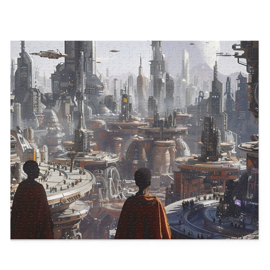 Futuristic Black Cityscape 500 Piece Jigsaw Puzzle | Sci-Fi Skyline