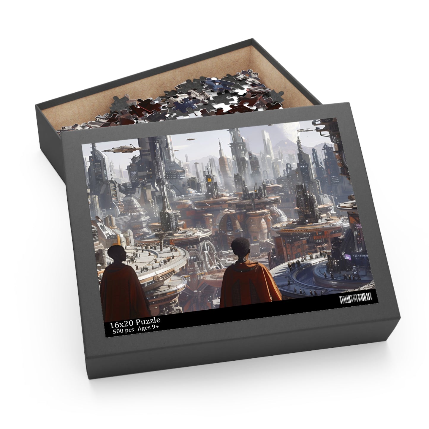 Futuristic Black Cityscape 500 Piece Jigsaw Puzzle | Sci-Fi Skyline